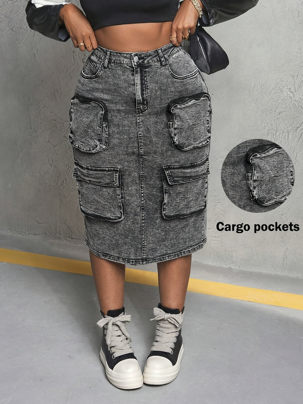 High Waist Stretchy Cargo Skirt