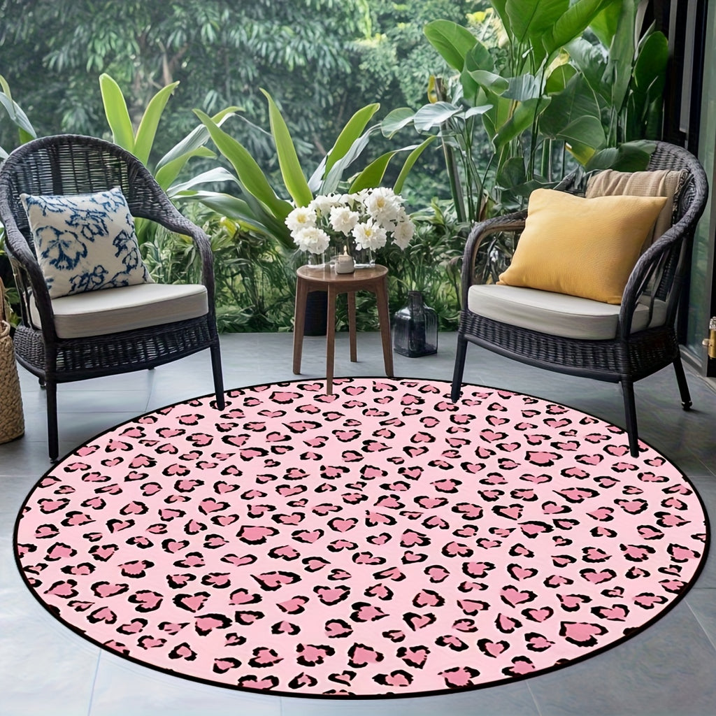 Pink Leopard Print Round Mat