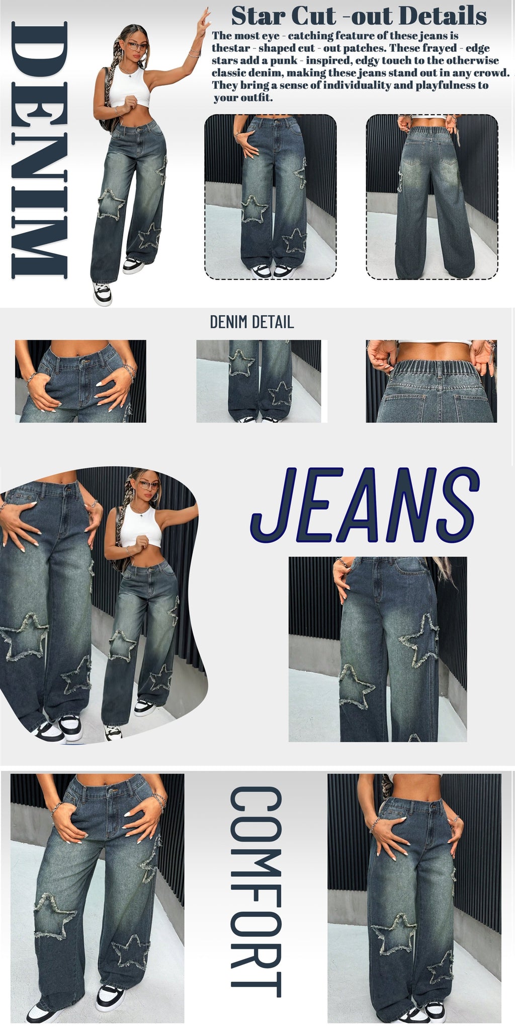 Denim Jeans with Star Patches