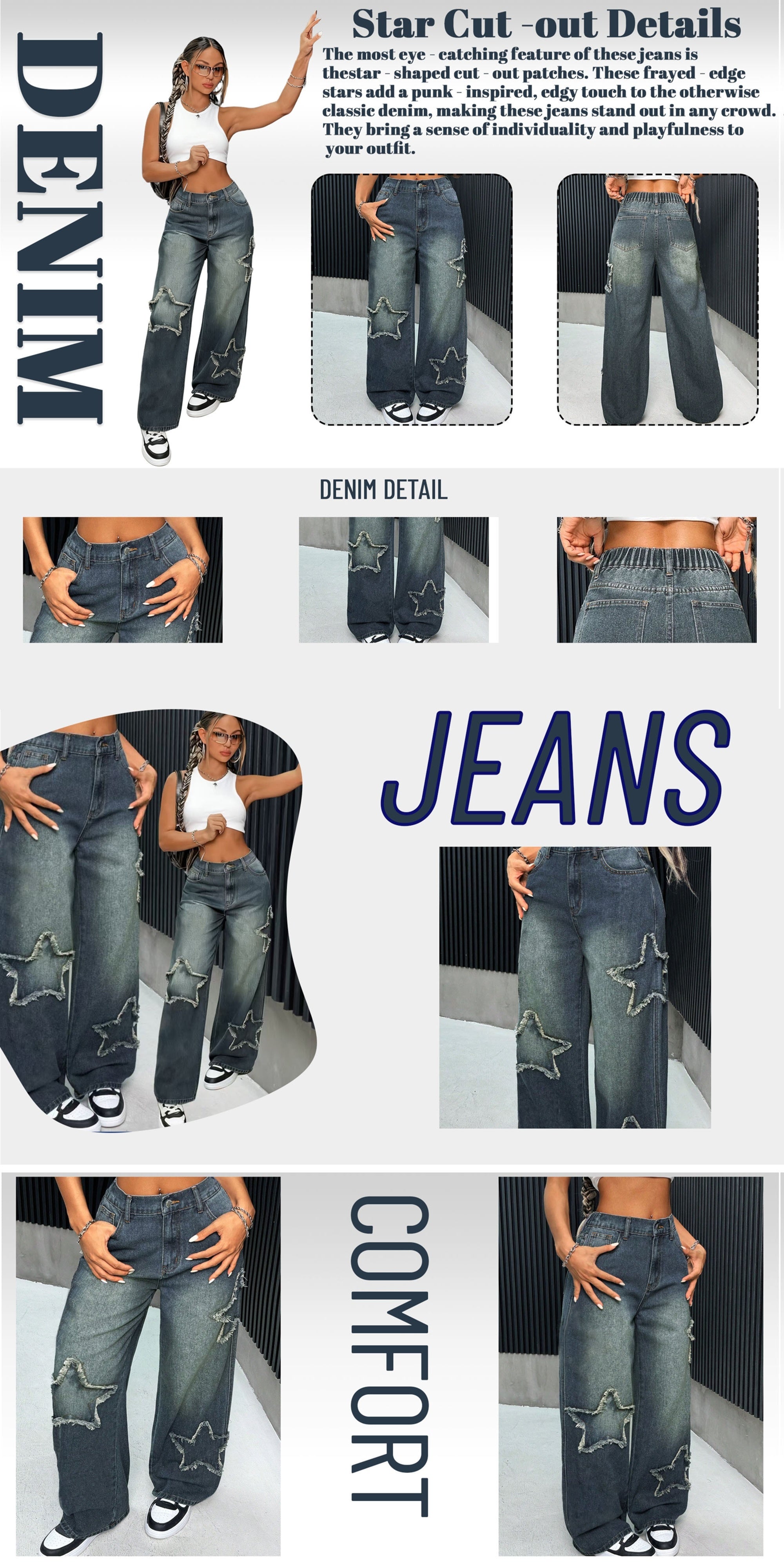 Denim Jeans with Star Patches