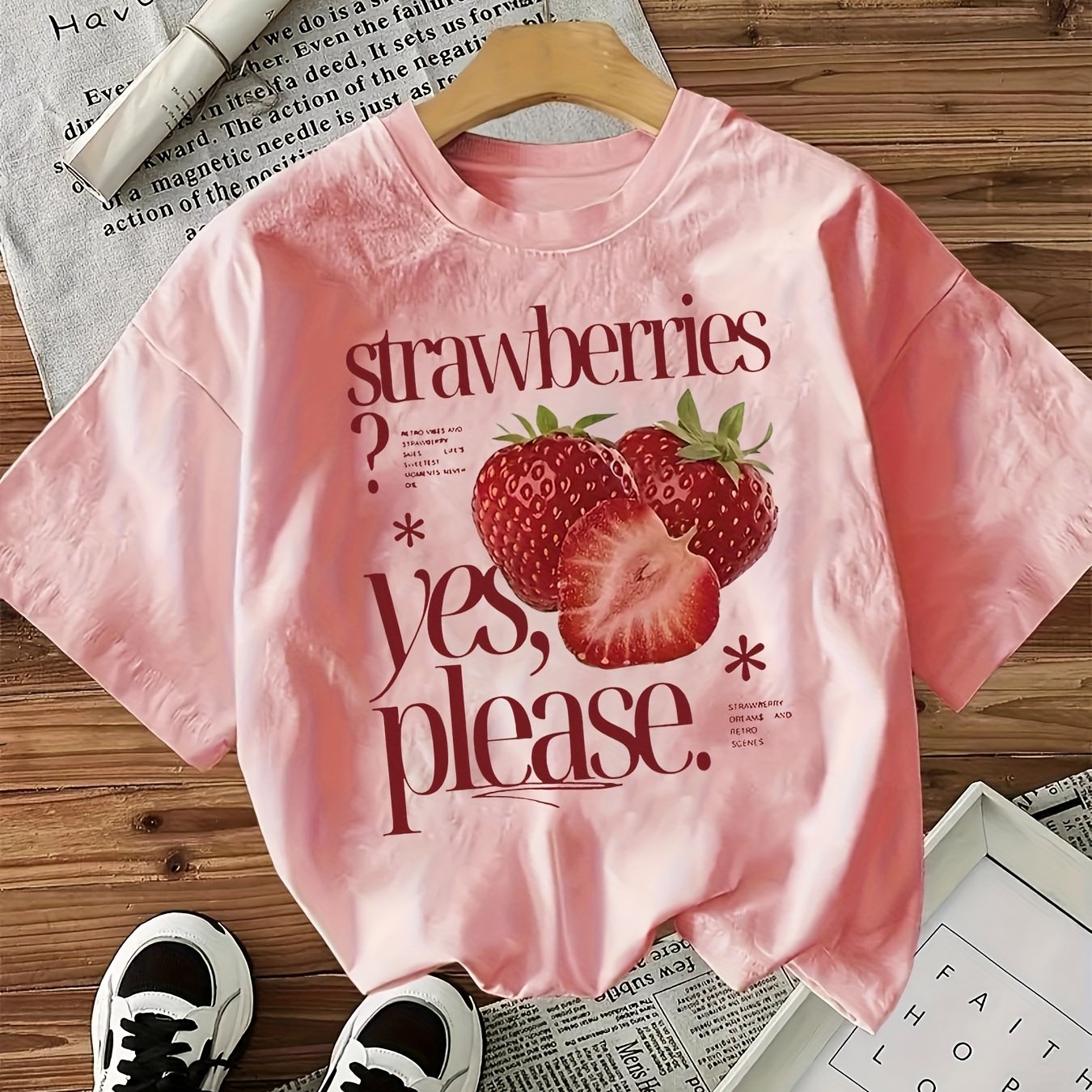 Strawberry Graphic Tee - "Please? Yes, Please." Design