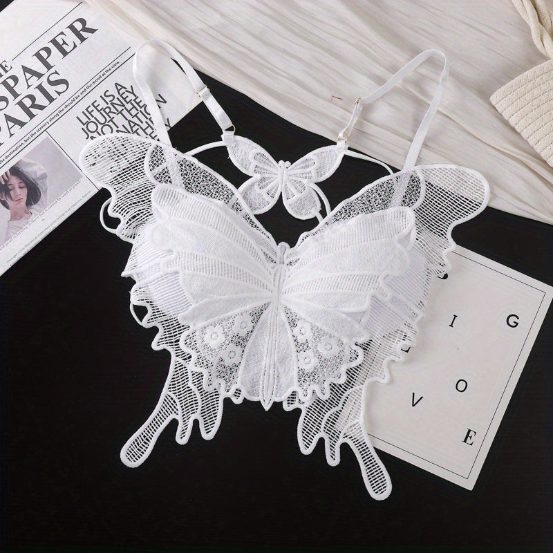 Lace Bra with Butterfly Jacquard Embroidery & Floral Lace Trim