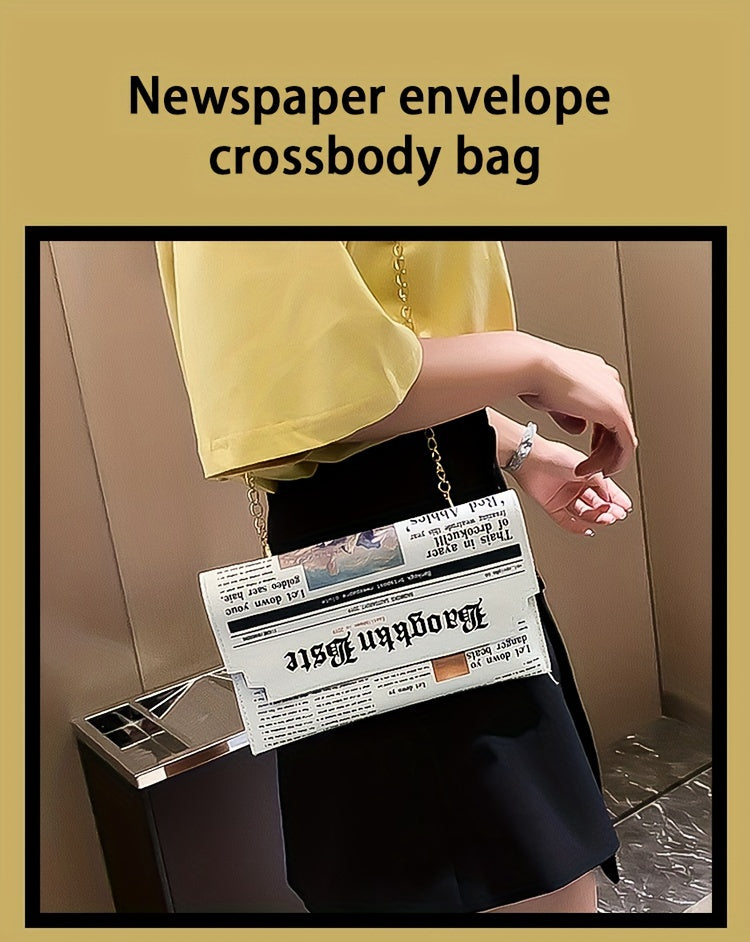 Trendy Chain Crossbody Newspaper Clutch Bag - Women's Envelope Flap Purse For Party Prom