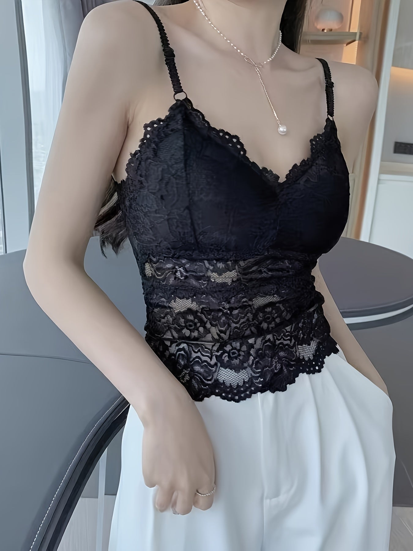 2025 Summer New Fashion Versatile Open Back Hollow-Out Tank Top, Lace Tank Tops for Women, White Padded Tank Top