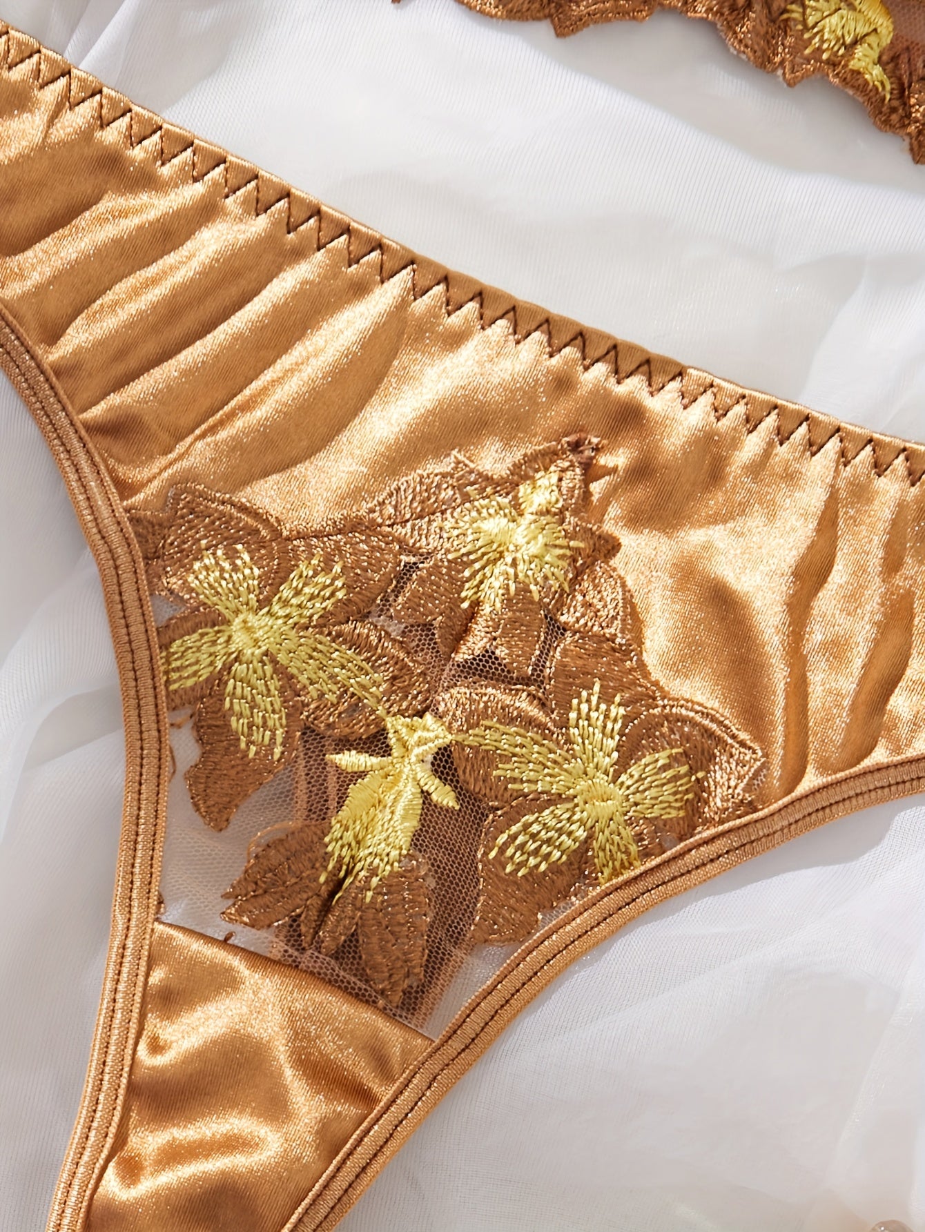 Bronze Floral Embroidery Lingerie Set