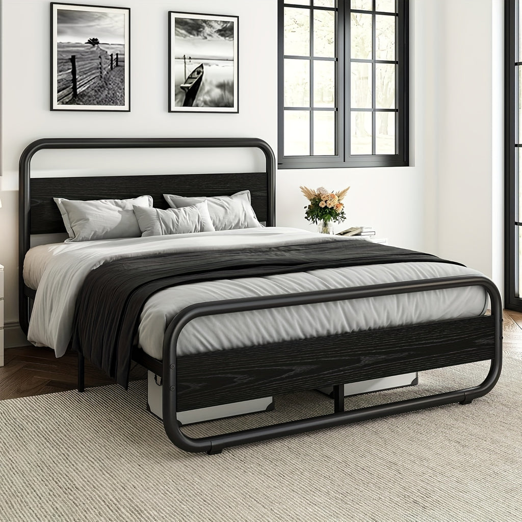 Twin Full Queen King Size Black/Brown/Grey/White Bed Frame with Wood Headboard