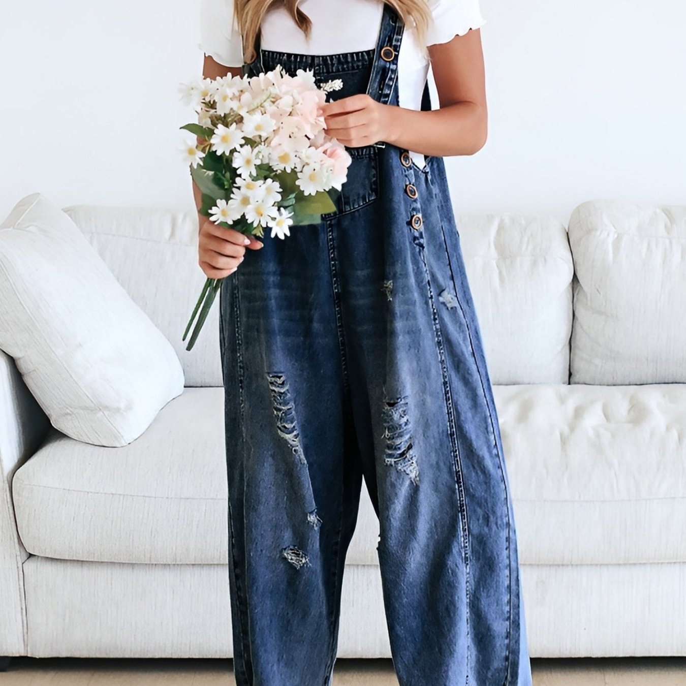 Distressed Denim Overalls