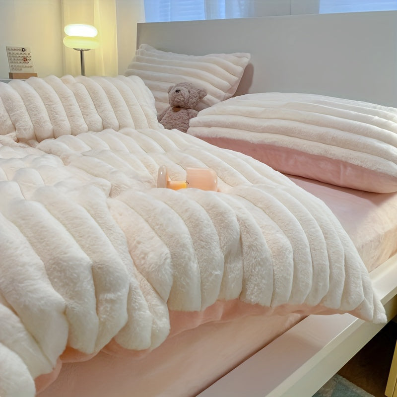 3pcs Simple Solid Color Flannel Quilt Cover Set