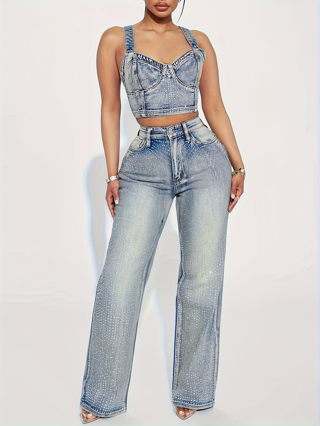 Rhinestone Denim Pants