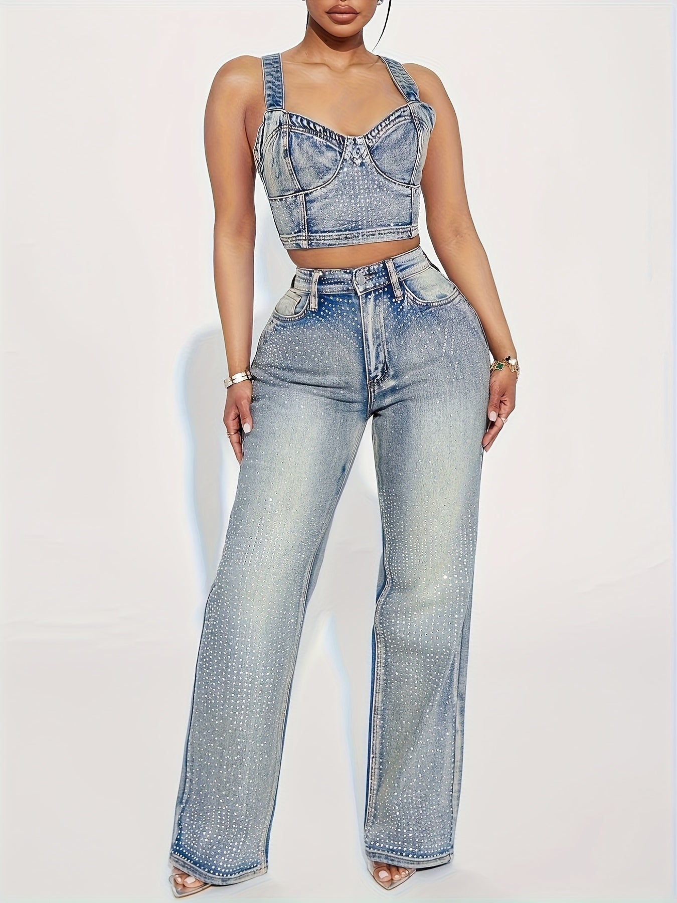 Rhinestone Denim Pants