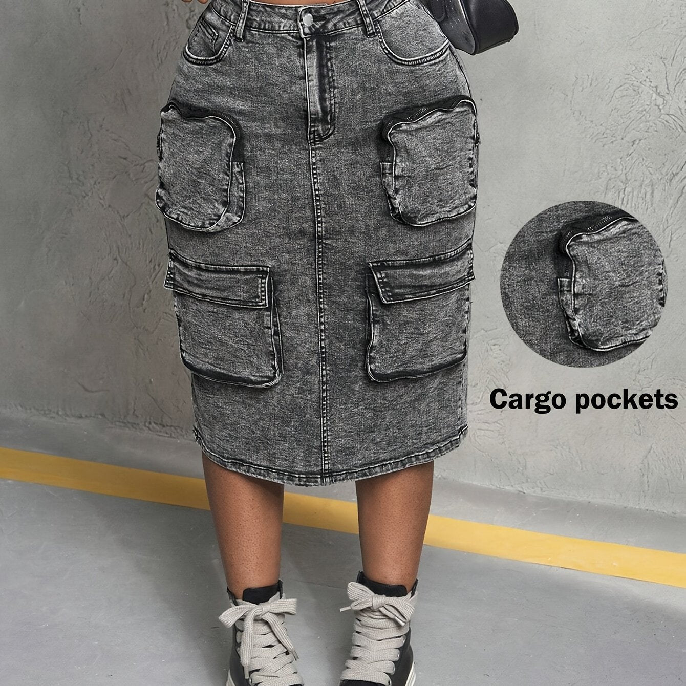High Waist Stretchy Cargo Skirt