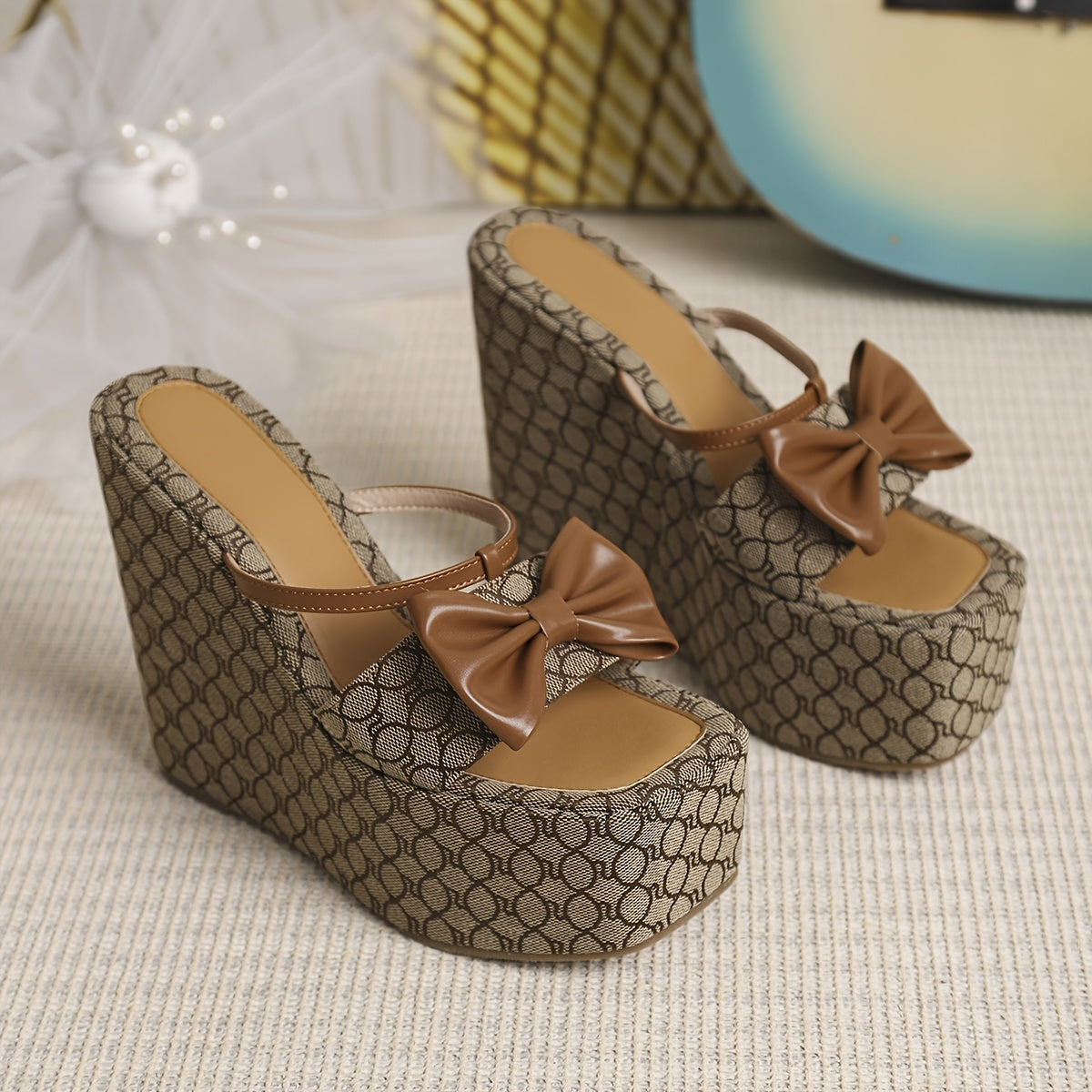 Square Toe High-Heel Platform Slippers