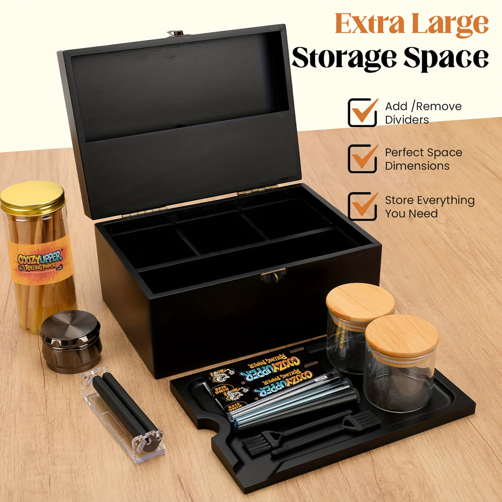 Large Bamboo Stash Box with Removable Tray Kit