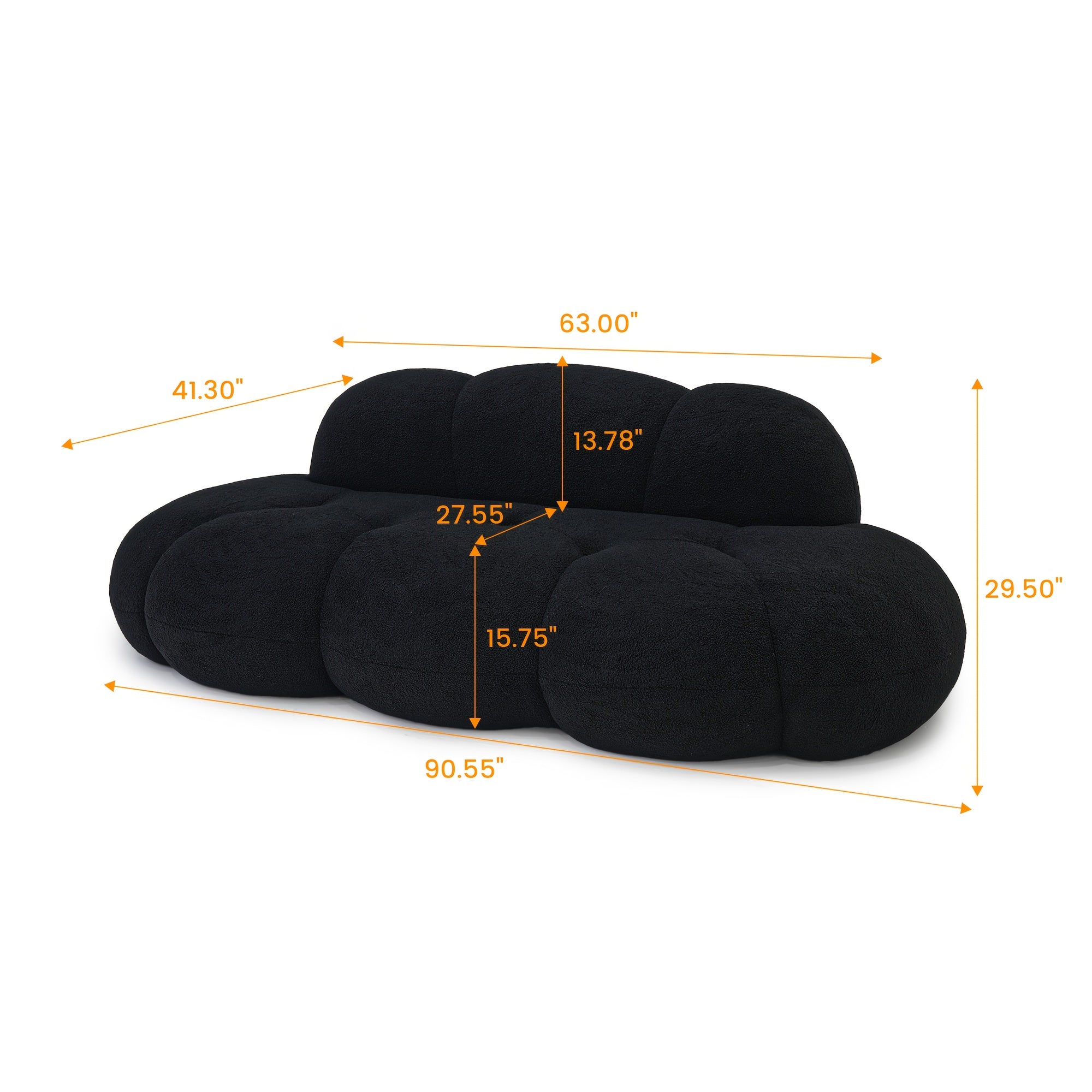 Modern Cloud-Shaped Sofa Bed-Like Couch - Black Sherpa Upholstery & Sponge-Filled, No Assembly Required, Space-Saving L-Shaped/ U-Shaped Sectional for Small Spaces, Apartments, Room - -Slip - Design (Engineered Wood