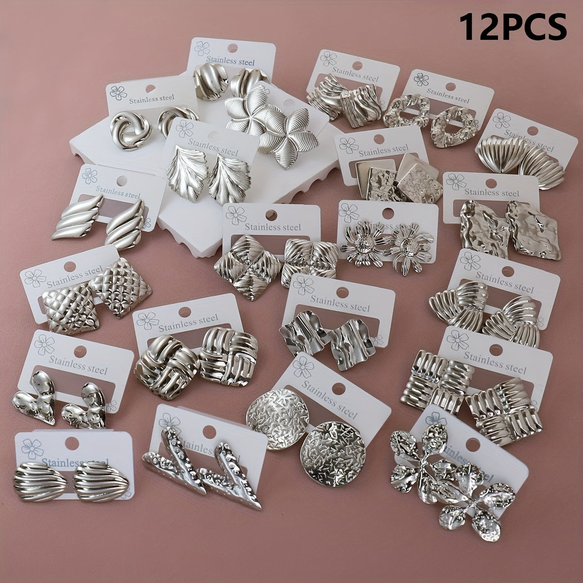 12pcs/Set or 18pcs/Set Stainless Steel Golden Heart/Leaf/Wing Earrings