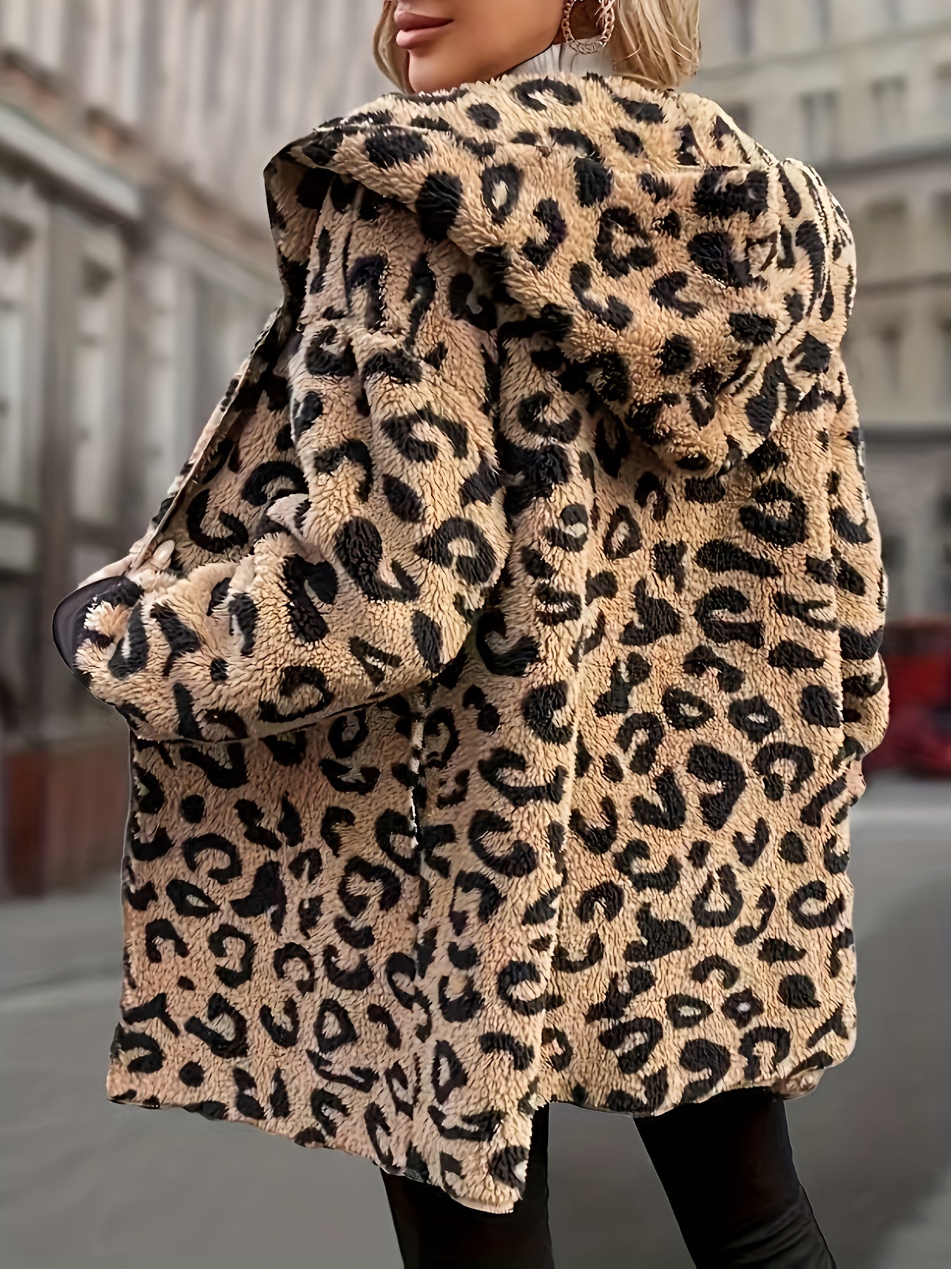 Leopard Print Hooded Double-Sided Thick Plush Coat