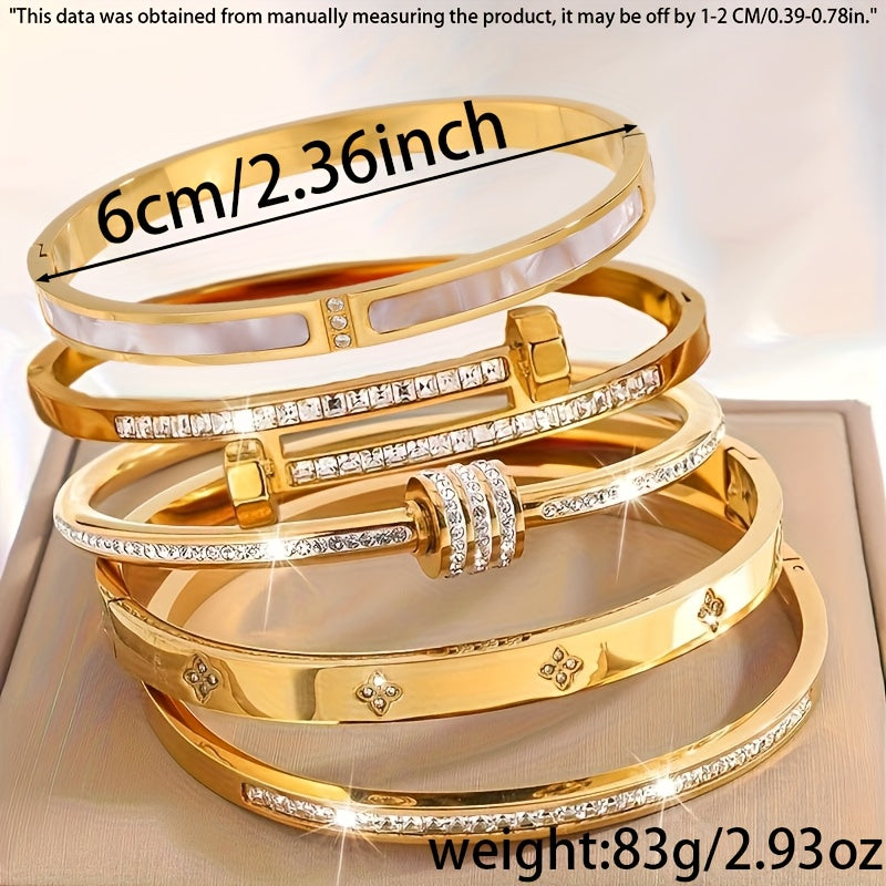 {5pcs} Elegant Stainless Steel Bracelet Set with Cubic Zirconia