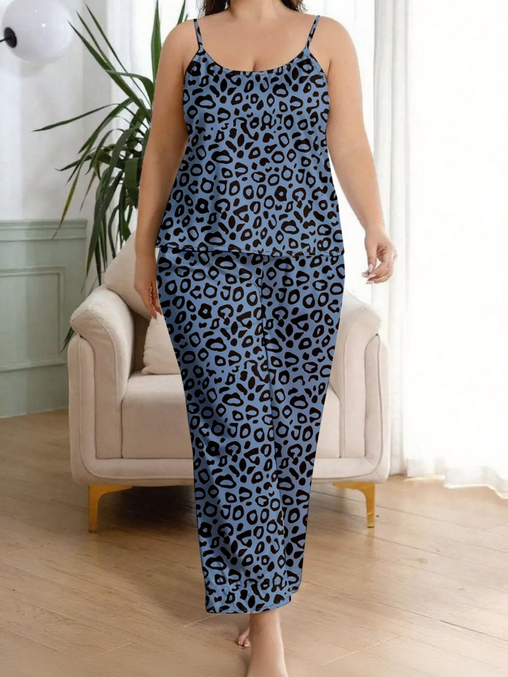Leopard Print Pajama Set with Robe and Pants