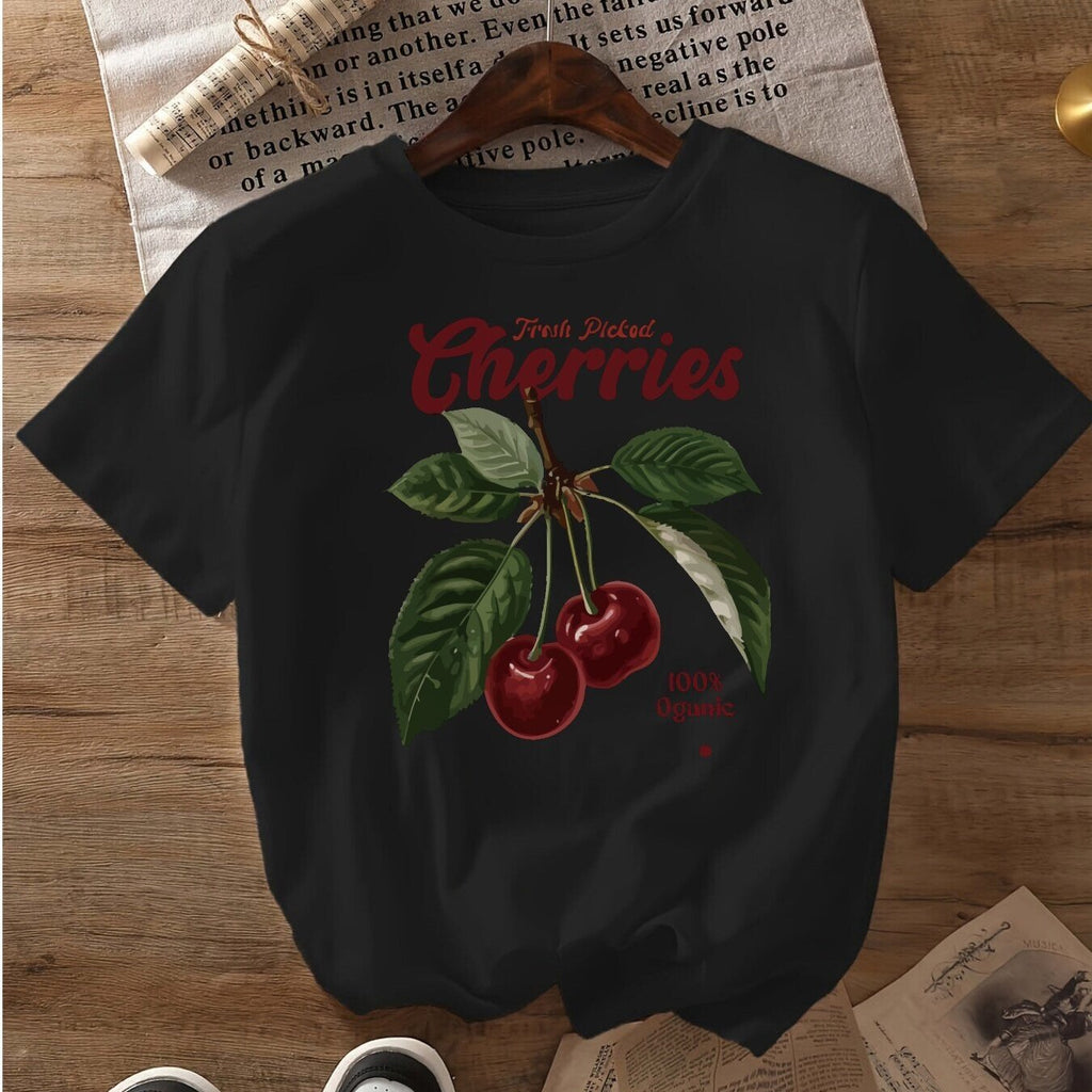 Stylish Letter Cherry Print Tee