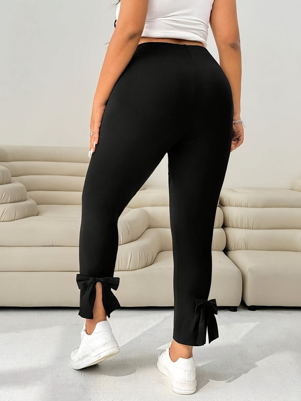Black Leggings with Back Slit & Bow Detail