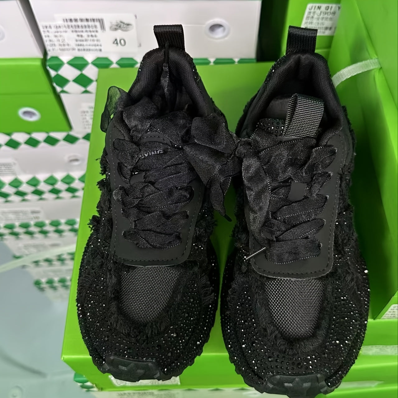 Rhinestone-Embellished Sneakers with Thick Platform Sole