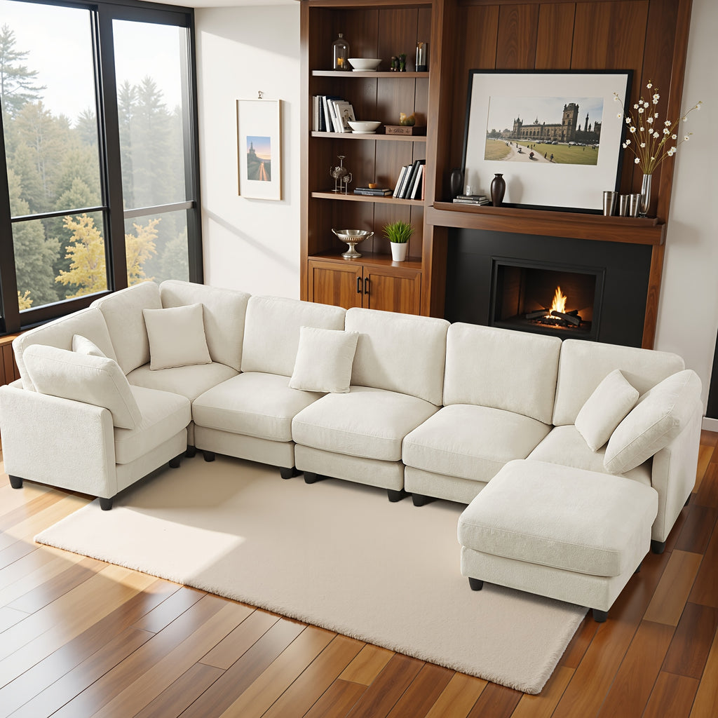 Seven-seater Modular Split Combination Sofa With 3 Small Pillows