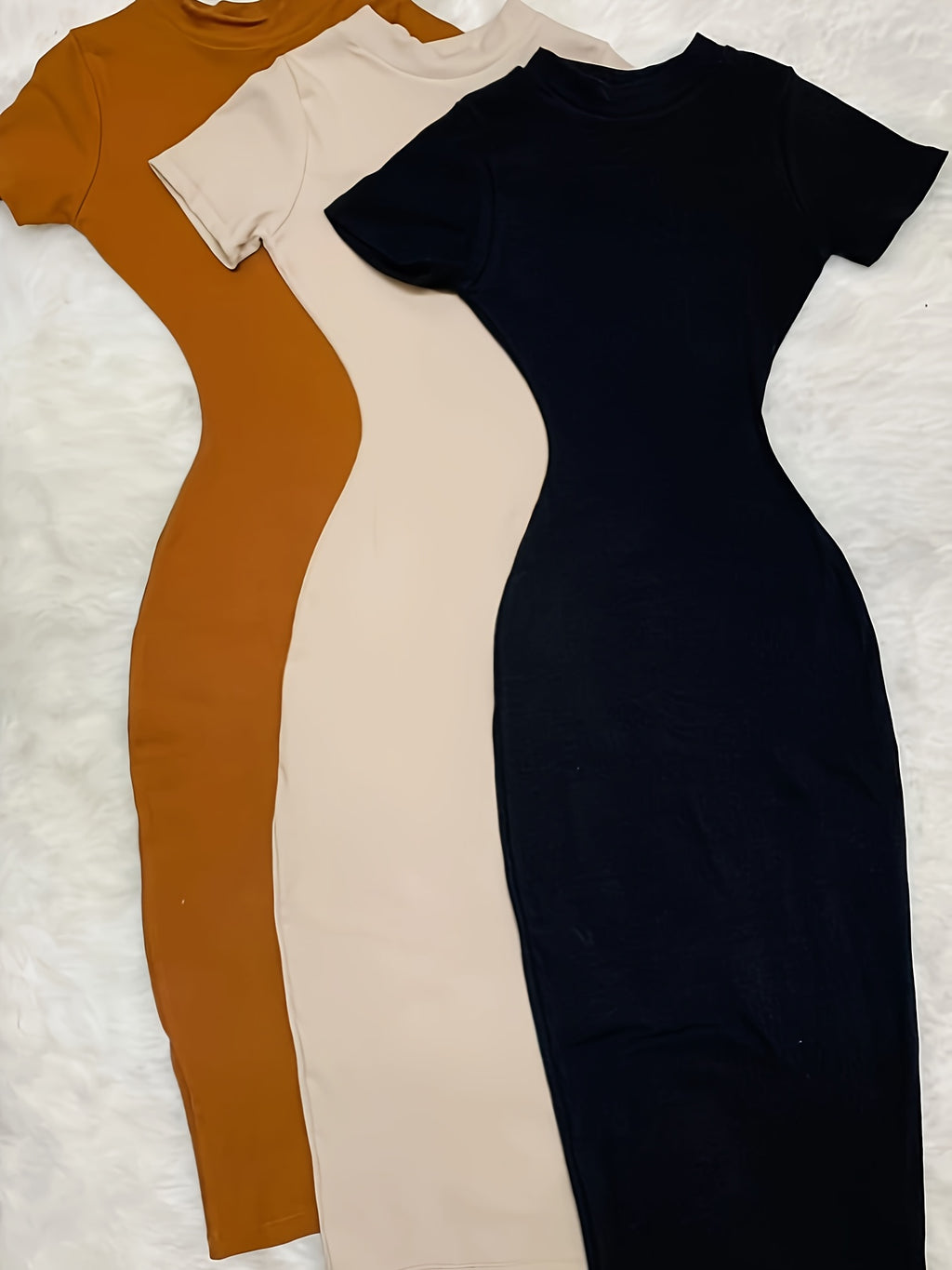 [3pcs} Long Dress Set with Short Sleeves