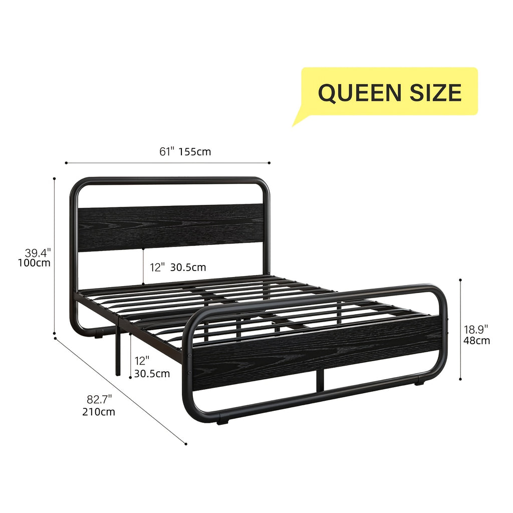 Twin Full Queen King Size Black/Brown/Grey/White Bed Frame with Wood Headboard