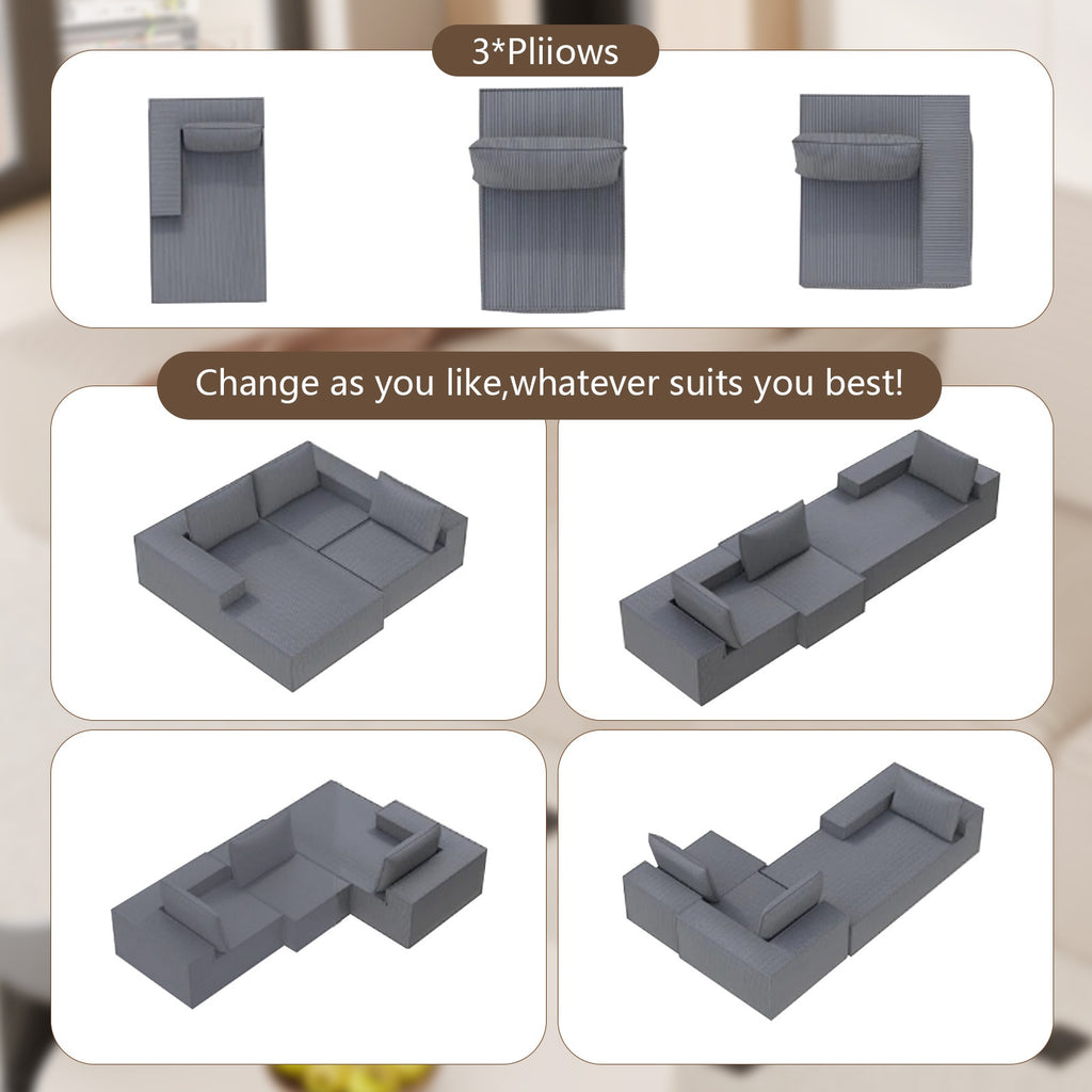 106 Inch Modular Segmented Sofa, L-shaped Leisure Combination Sofa