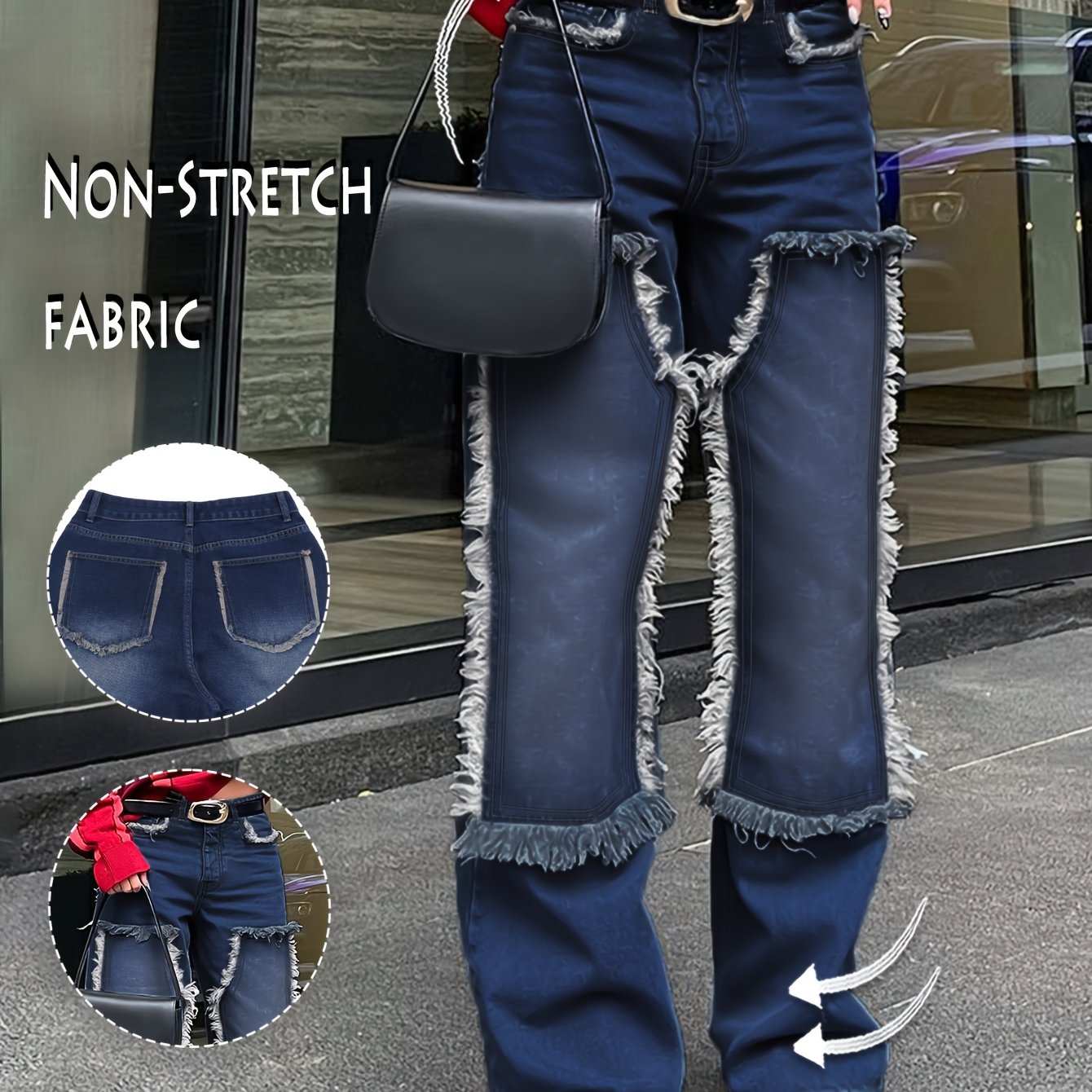 Low-Rise Straight-Leg Jeans with Fur-Like Patchwork Hem