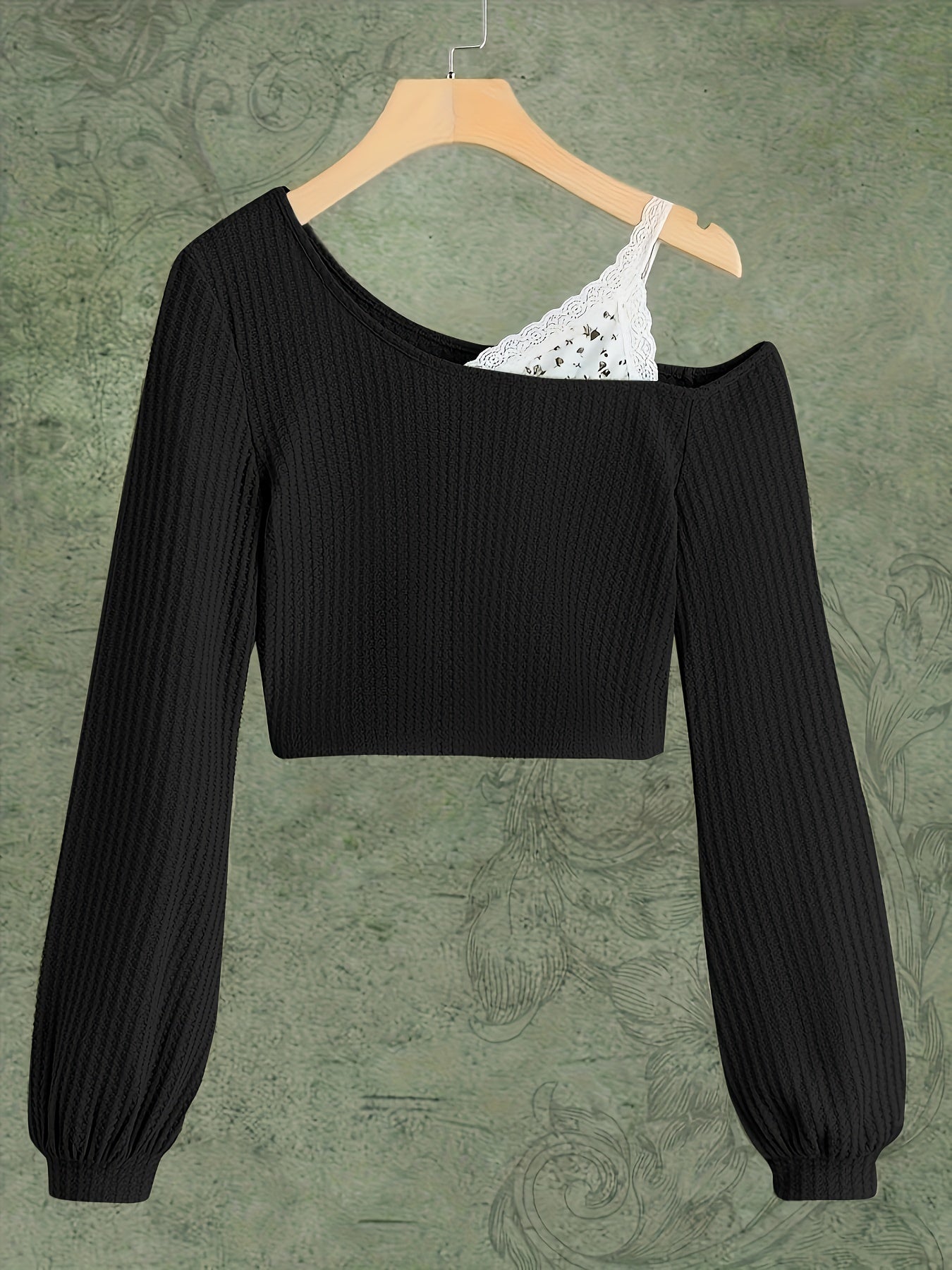 Lace Trim Off-Shoulder T-Shirt