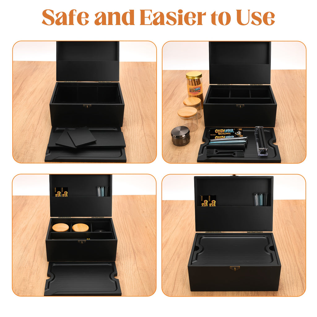 Large Bamboo Stash Box with Removable Tray Kit