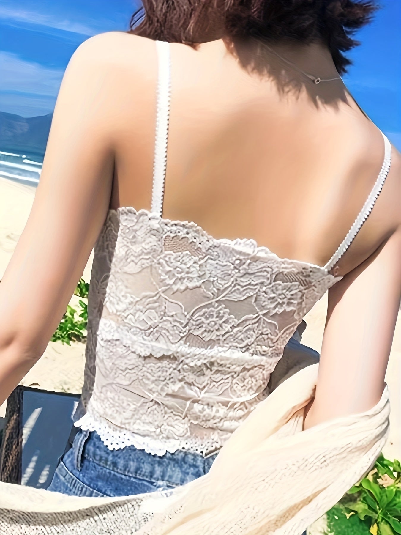 2025 Summer New Fashion Versatile Open Back Hollow-Out Tank Top, Lace Tank Tops for Women, White Padded Tank Top
