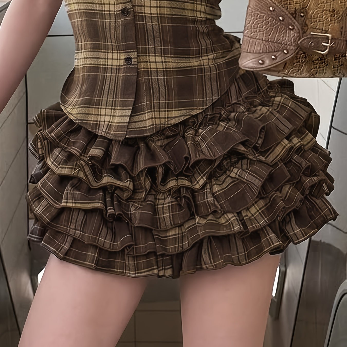 Brown Plaid Mini Skirt