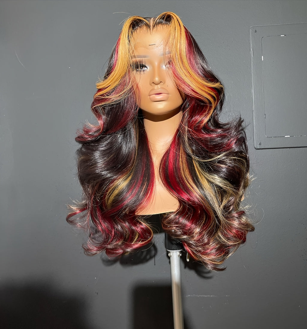 13x4 HD Lace Front Wig with Blonde & Red Highlight