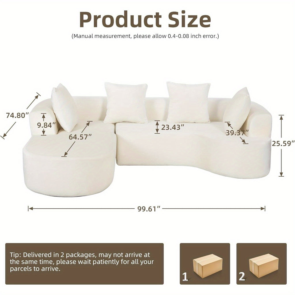 100'' Modern Curved Sofa Couch With Chaise And 4 Pillows