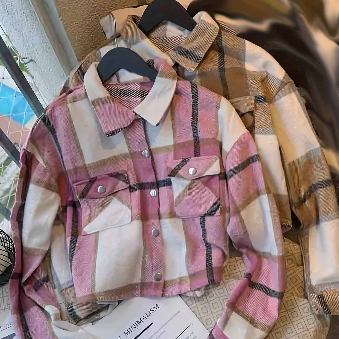 Women'S Plaid Shirt Set - Casual Long Sleeve, Button-Up, Square Neck, Short Length, Fall/Winter Collection, Casual Attire|Plaid Pattern|Sleeveless Shirt