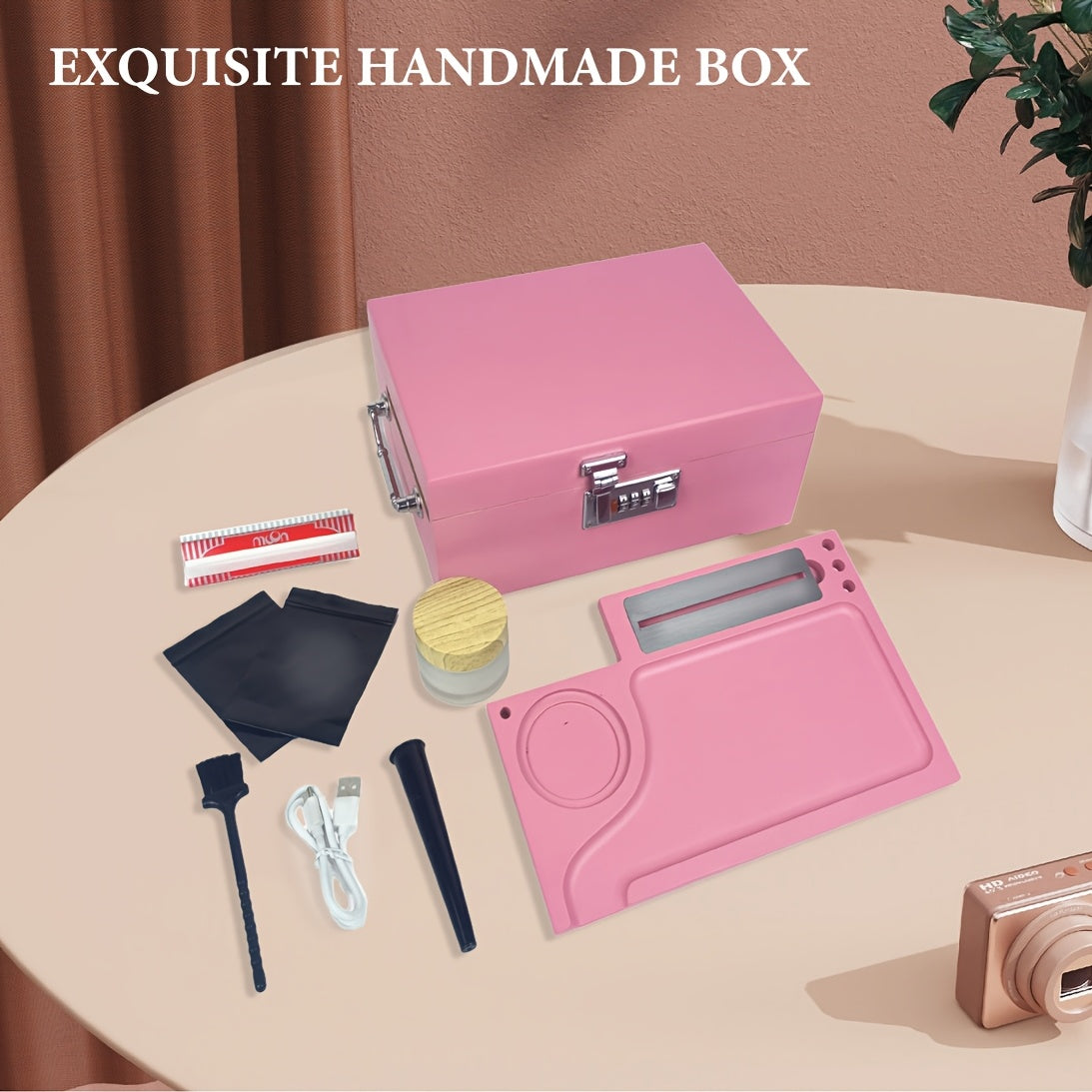 Premium Large Secure Stash Box with LED Light, Lockable Wooden Storage Organizer with Tray & Accessories