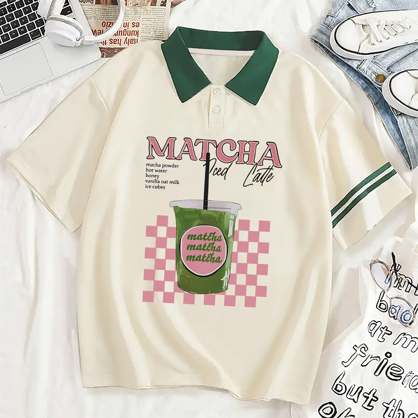 Matcha Latte Graphic Print Polo