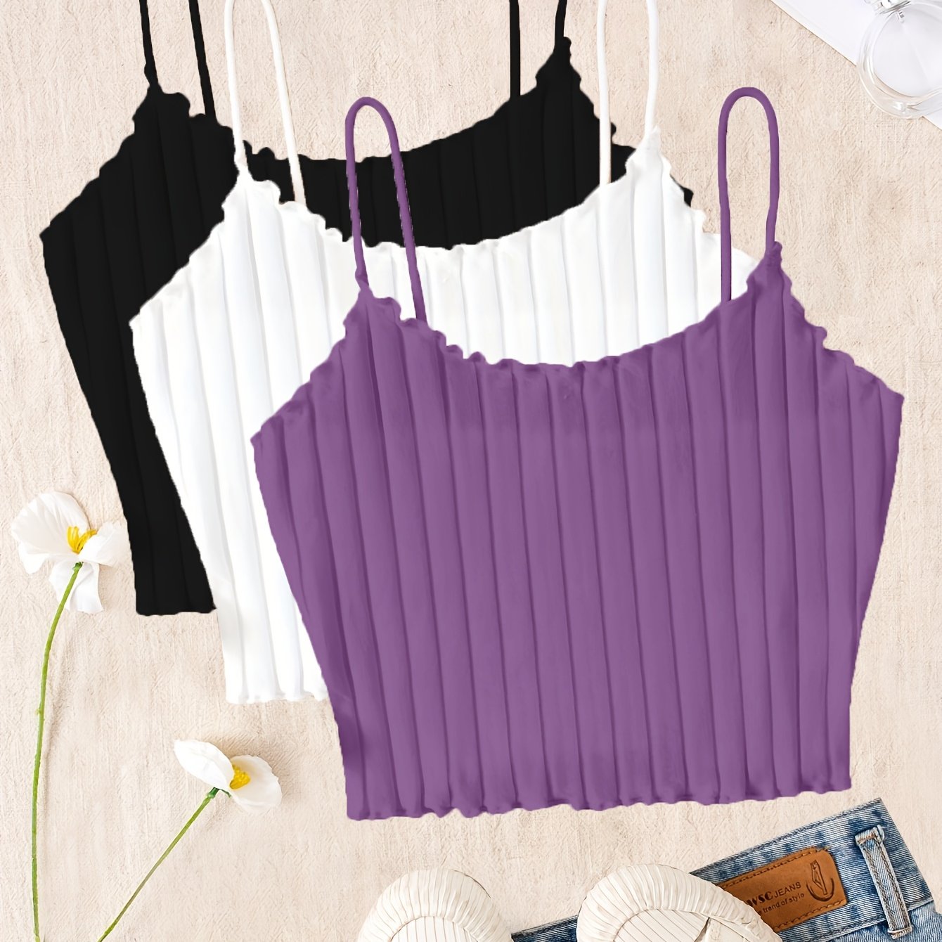 Womens Summer Clothing Bras for Women - Set of Three Spaghetti Strap Slingback - Elegant Viscose Smooth Fabric