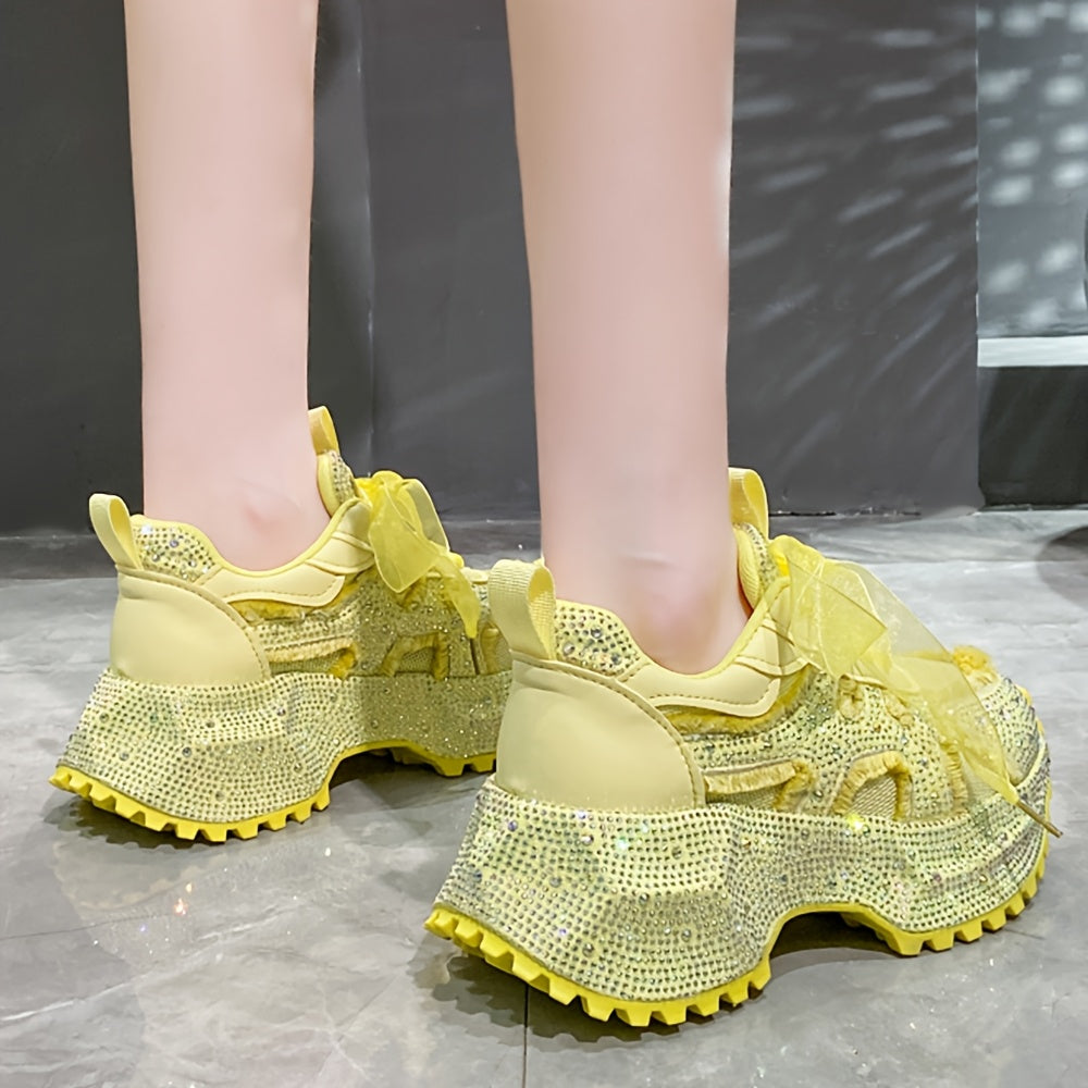 Rhinestone-Embellished Sneakers with Thick Platform Sole