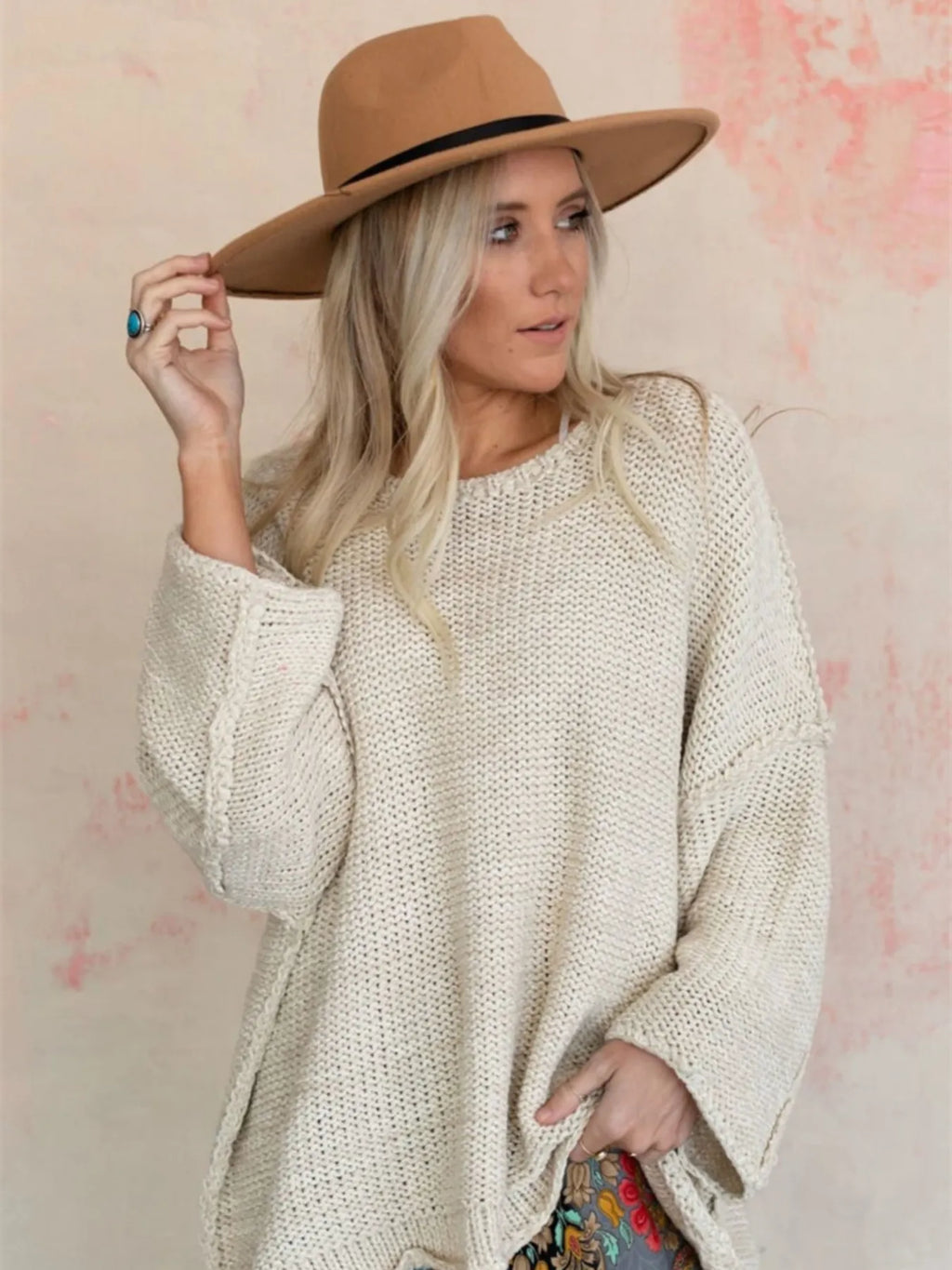 Round Neck Oversized Knit Top with Relaxed Fit