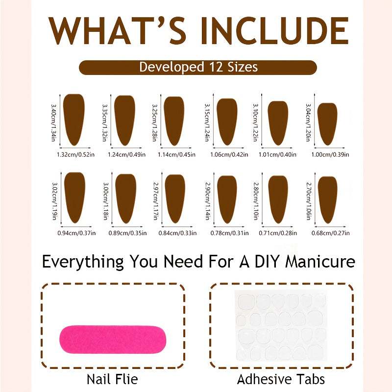 24pcs 3D Flowers Press On Nails - Long Stiletto Fake Nails with Vintage Glam Style, Reusable Acrylic Brown Nails for Women, Includes Nail File & Jelly Glue, Full Coverage XXL/XXXL, Cute Nails