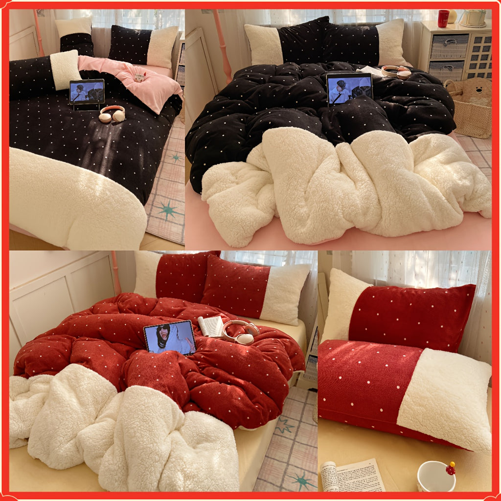 Milk Velvet Four-Piece Set with Spliced Duvet Cover in Two-Tone Color Scheme