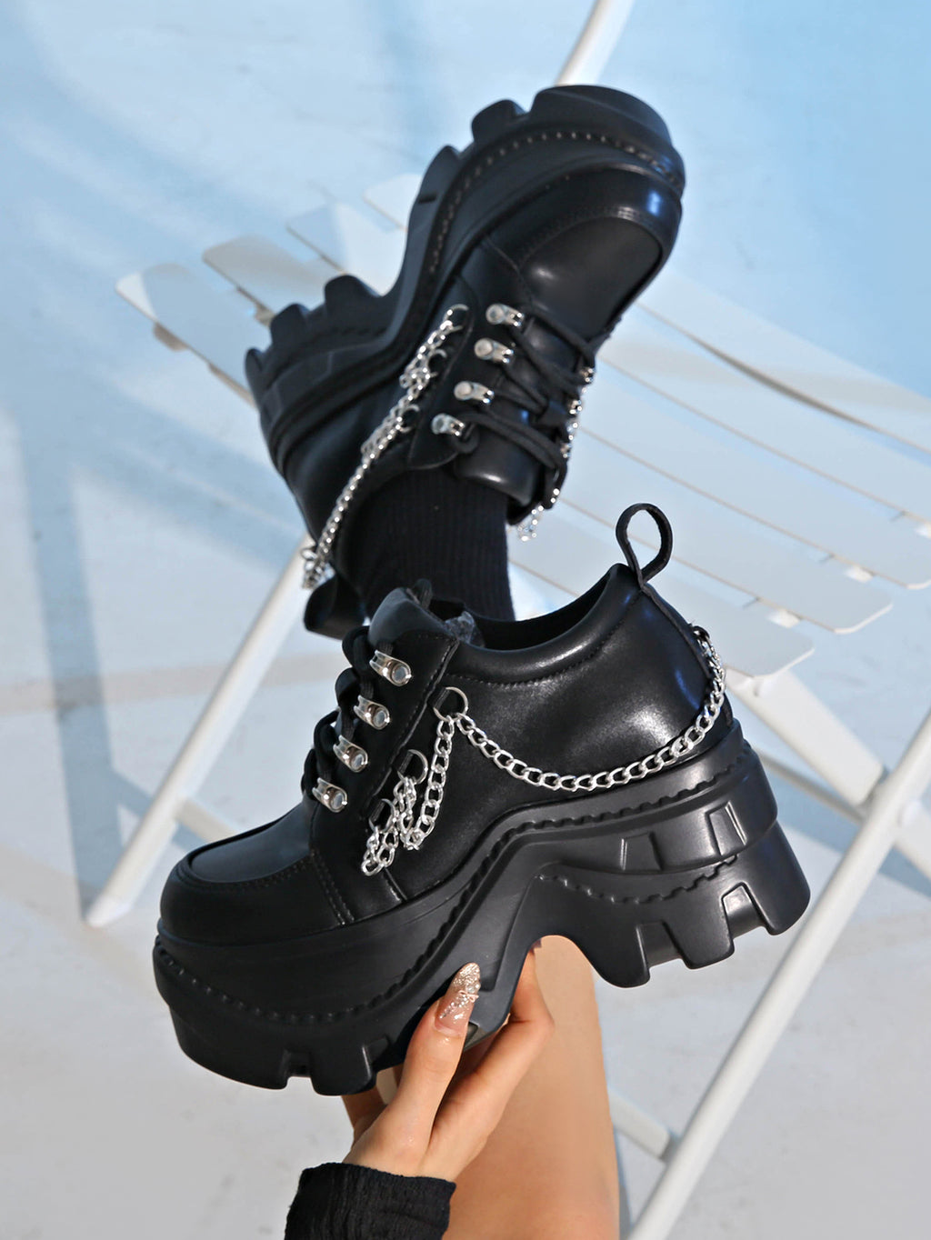 Chunky High-Heel Lace-Up Ankle Boots