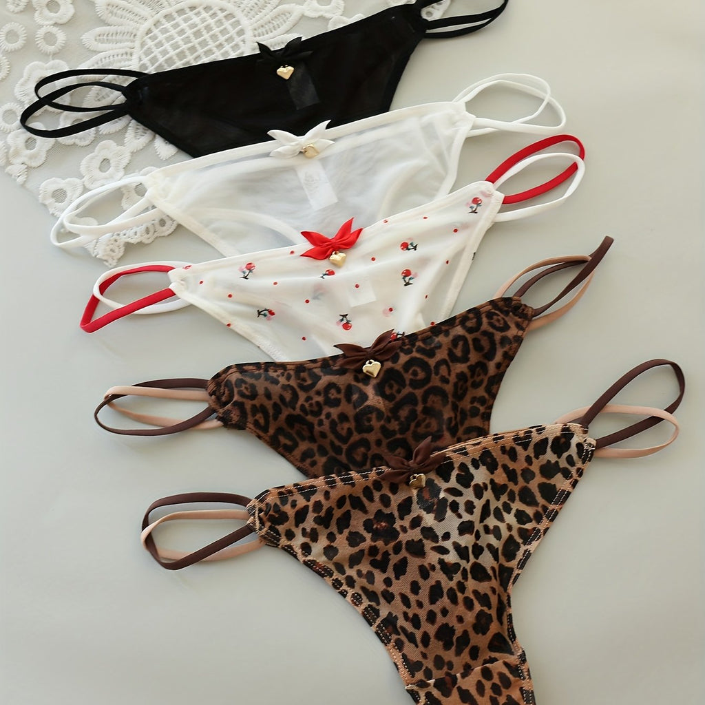 {5-Pack} Low-Rise Sheer Thong Underwear