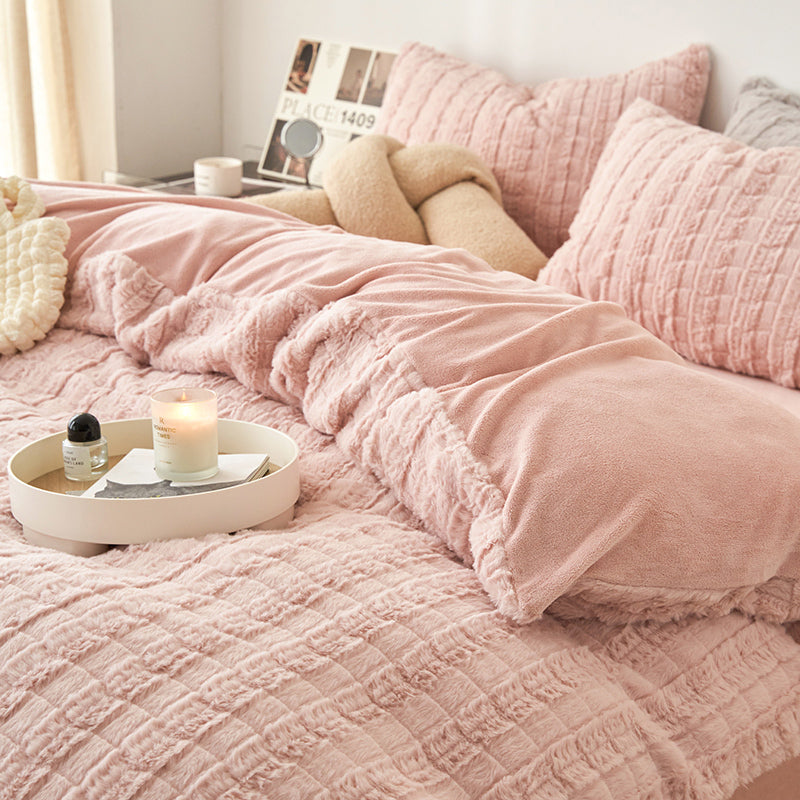 Faux Rabbit Fur Embossed Milk Duvet Cover