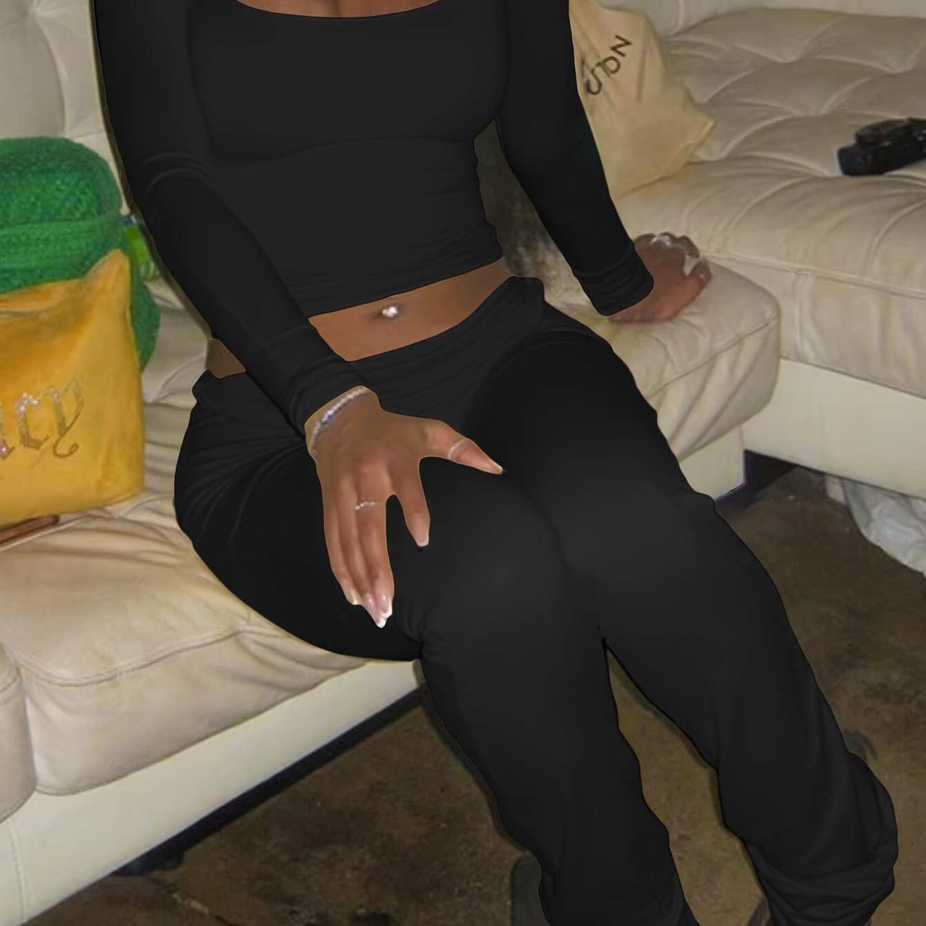 Square Neck Crop Top & Wide-Leg Pants Set