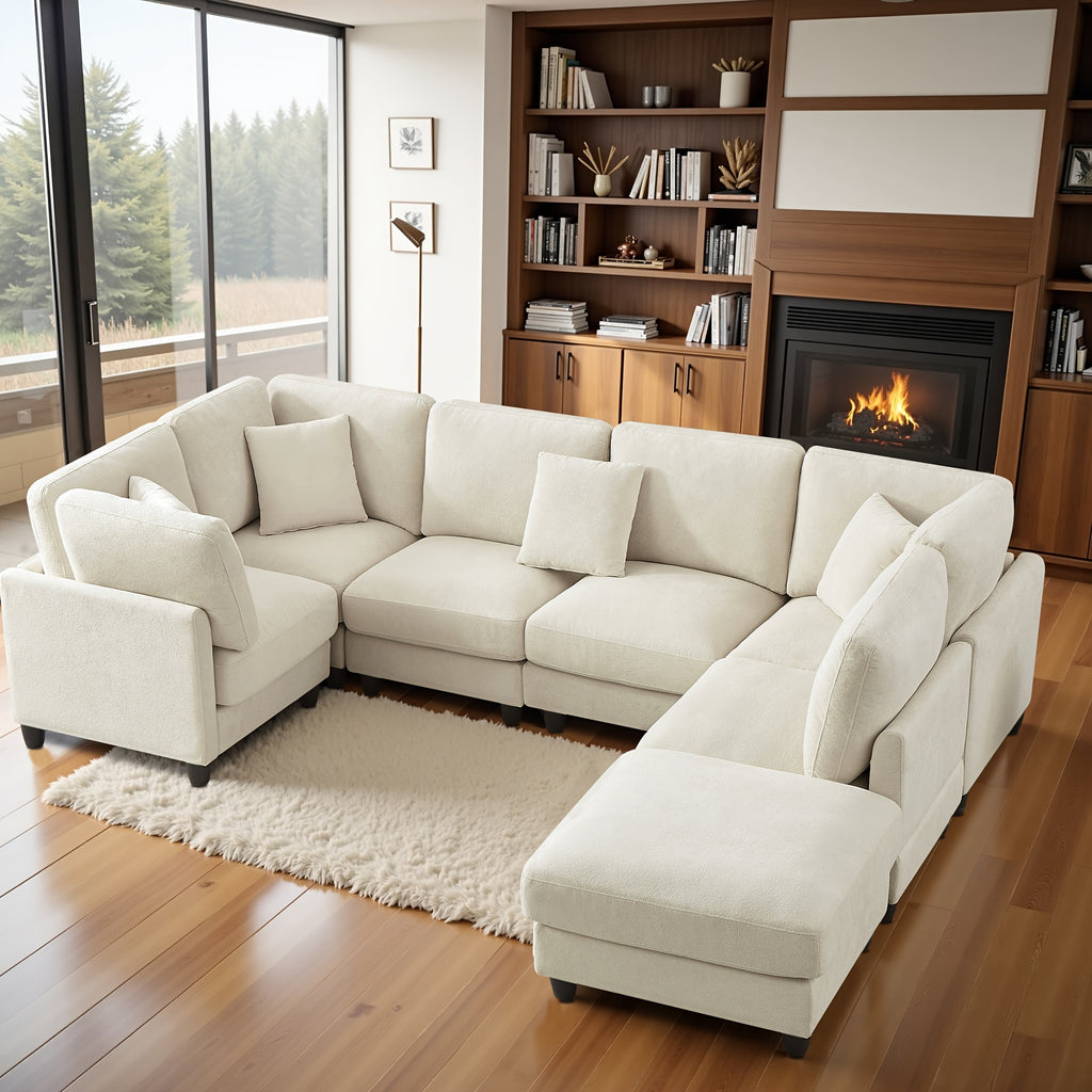 Seven-seater Modular Split Combination Sofa With 3 Small Pillows