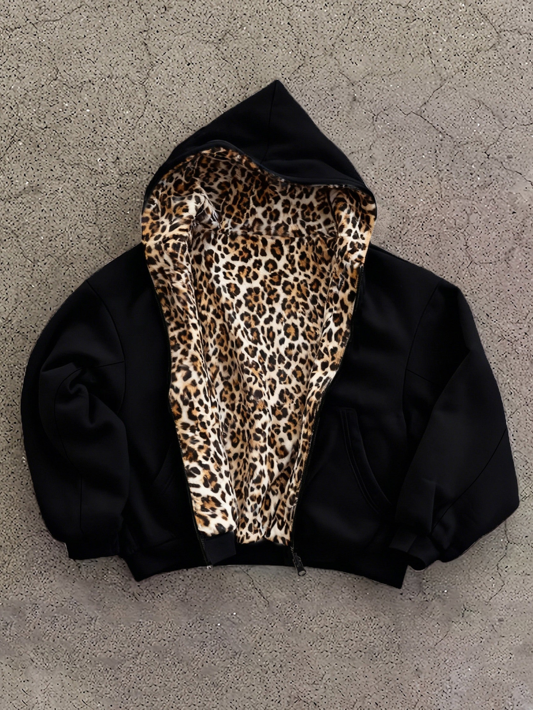 Reversible Leopard Print Hooded Sweatshirt